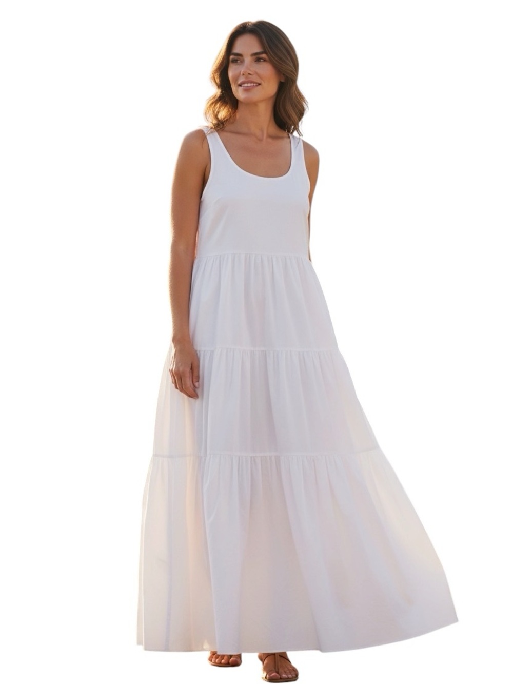 Massimo Dutti White Sleeveless Tiered Maxi Dress Italian fabric pockets size 2